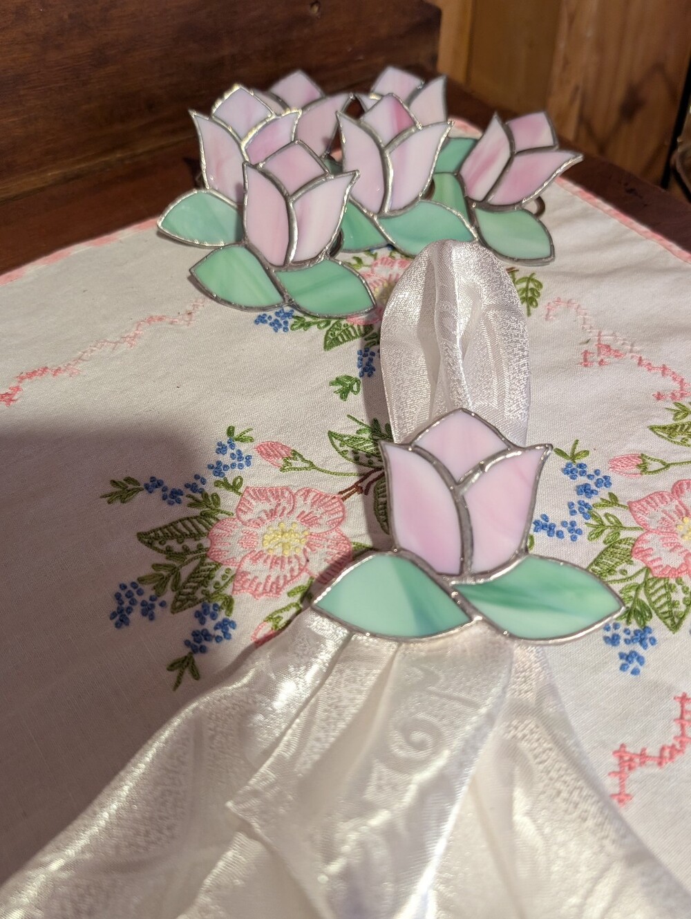 Vintage Floral Tulip Flower Stained Glass 80's Napkins Rings Lot Of 6 Bundle